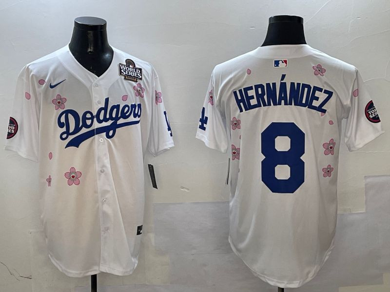 Men Los Angeles Dodgers #8 Hernandez White Sakura Edition 2025 Nike MLB Jersey style 2->los angeles dodgers->MLB Jersey